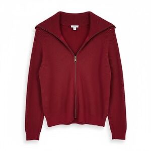 J. Jill Womens Full Zip Cardigan Sweater Red Ribbed Knit Cotton Blend Size S